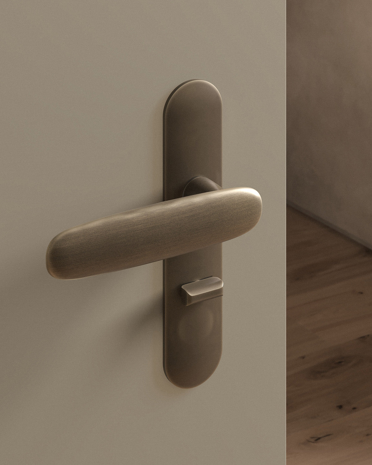 Scholes door lever set, mortise, escutcheon, privacy, Antique Brass