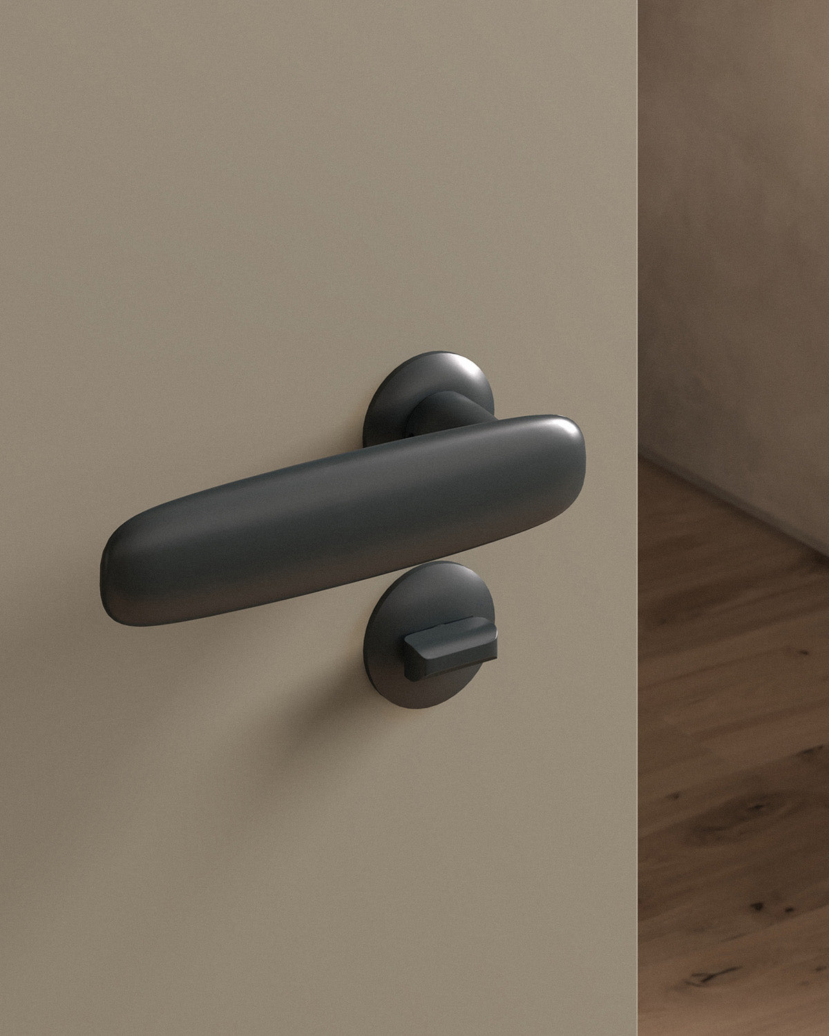 Scholes door lever set, mortise, rose, privacy, Blackened Nickel