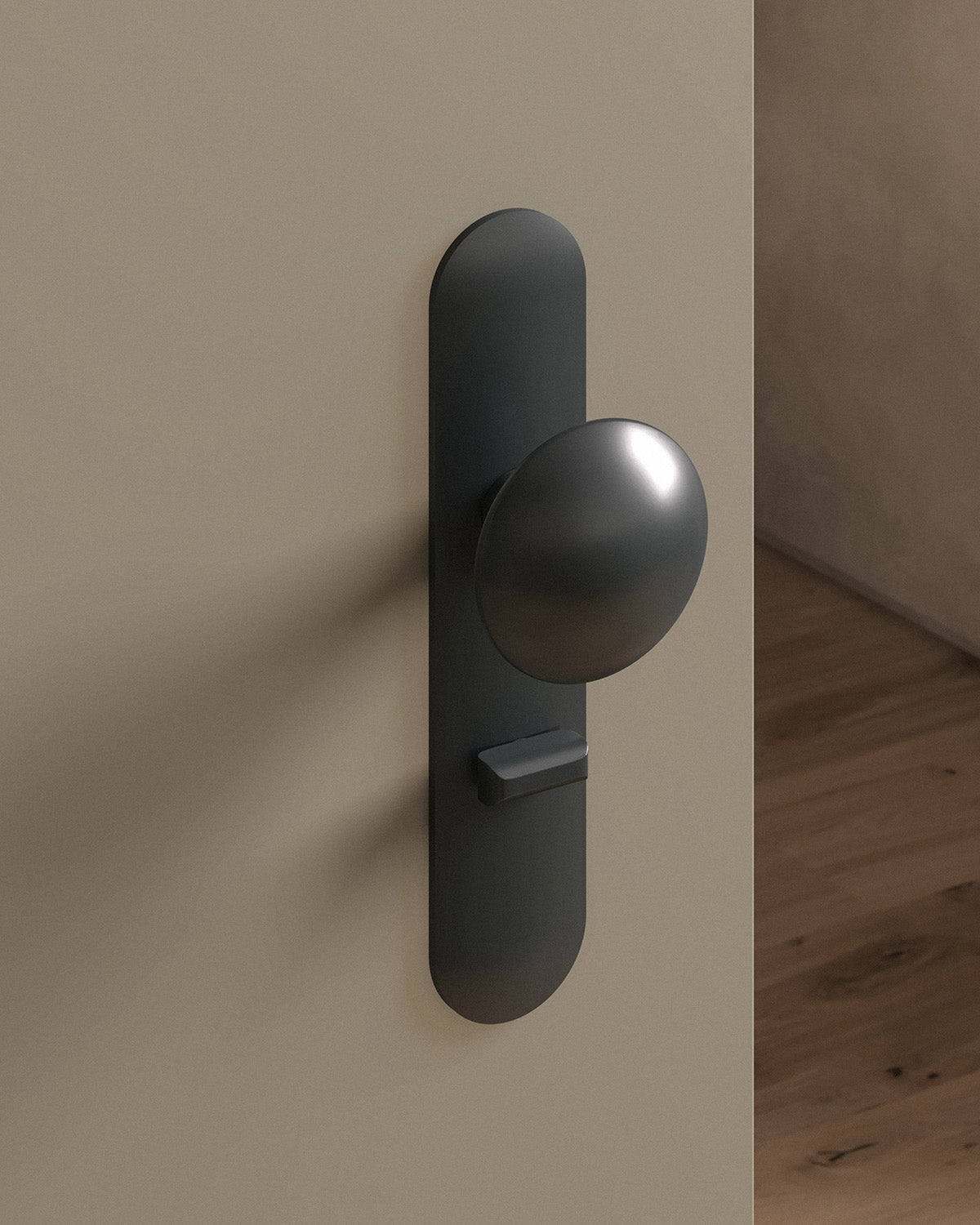 Cheever door knob set, mortise, escutcheon, privacy, Blackened Nickel
