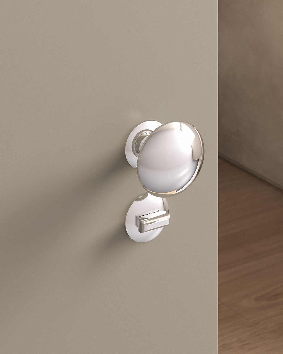 Cheever door knob set, mortise, rose, privacy, Polished Nickel