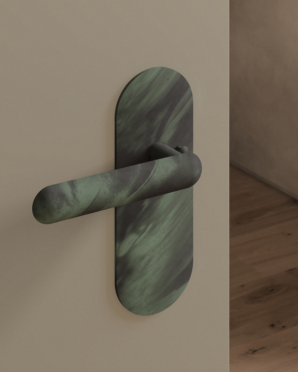Cheever door lever set, tubular, escutcheon, privacy, Verdigris