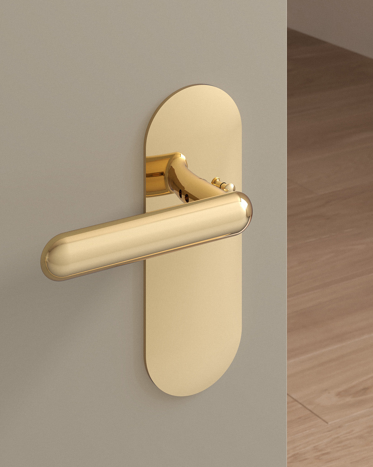 Cheever door lever set, tubular, escutcheon, privacy, Polished Brass