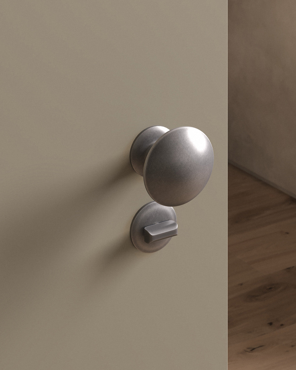 Cheever door knob set, mortise, rose, privacy, Antique Nickel