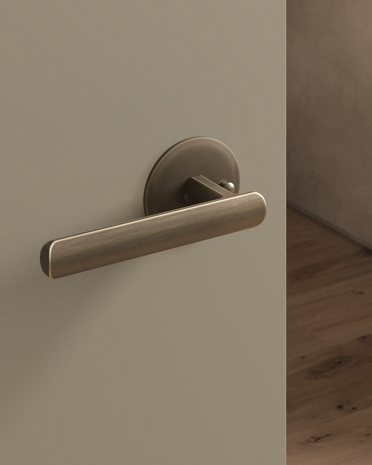 Nostrand door lever set, tubular, rose, privacy, Antique Brass