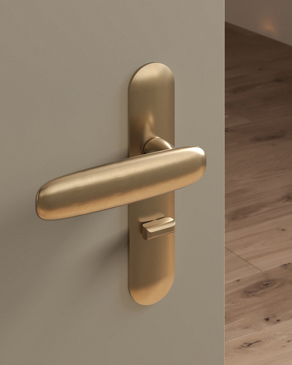 Scholes door lever set, mortise, escutcheon, privacy, Burnished Brass