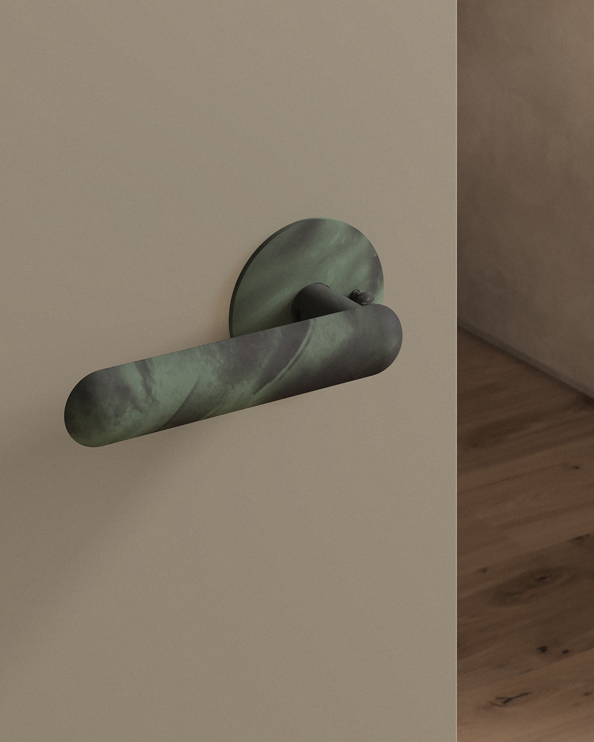 Cheever door lever set, tubular, rose, privacy, Verdigris