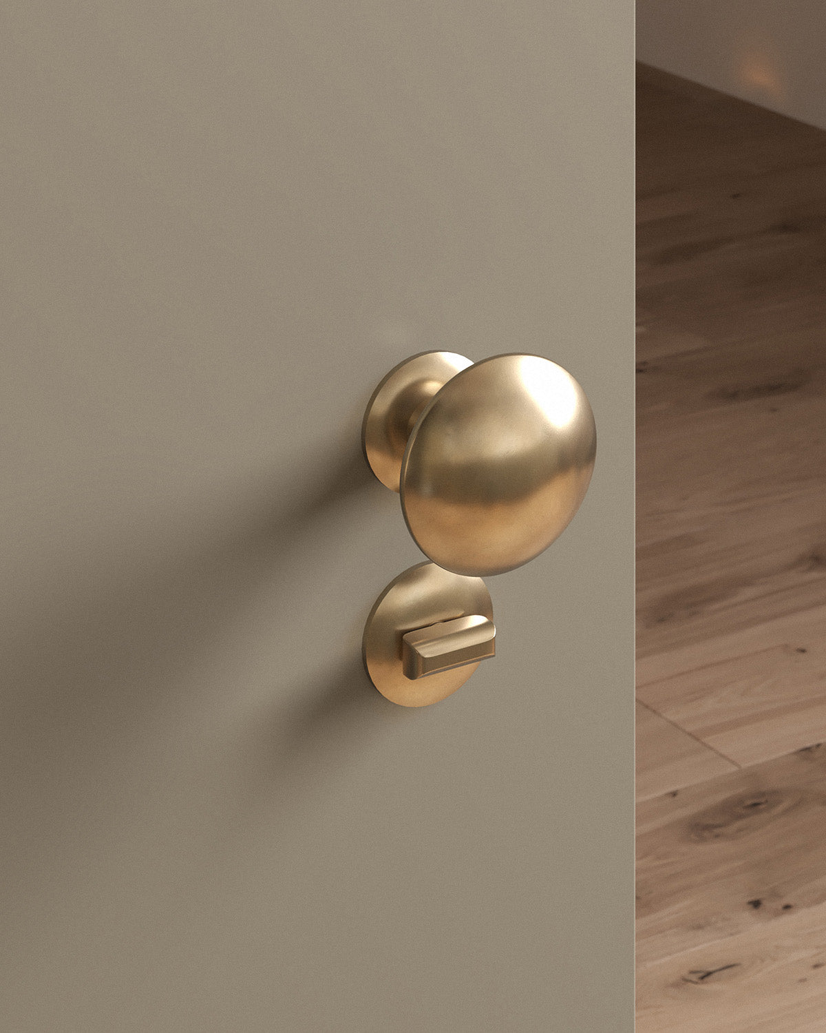 Cheever door knob set, mortise, rose, privacy, Burnished Brass