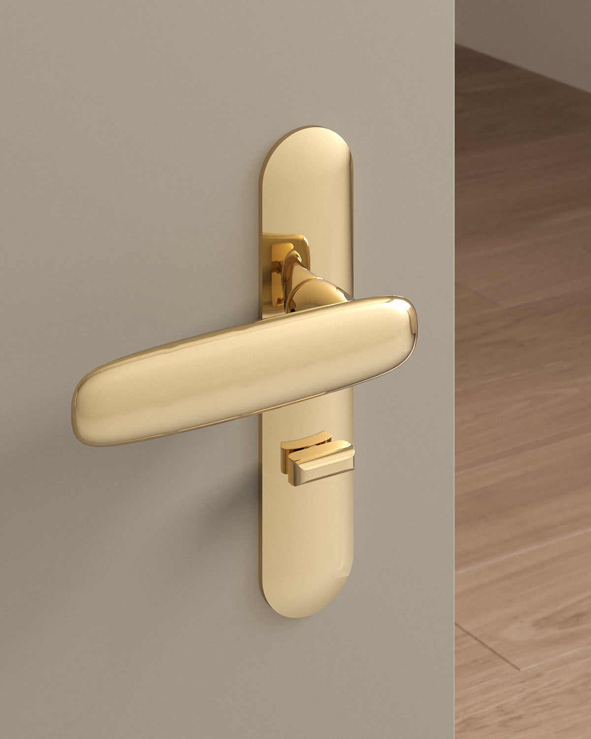 Scholes door lever set, mortise, escutcheon, privacy, Polished Brass
