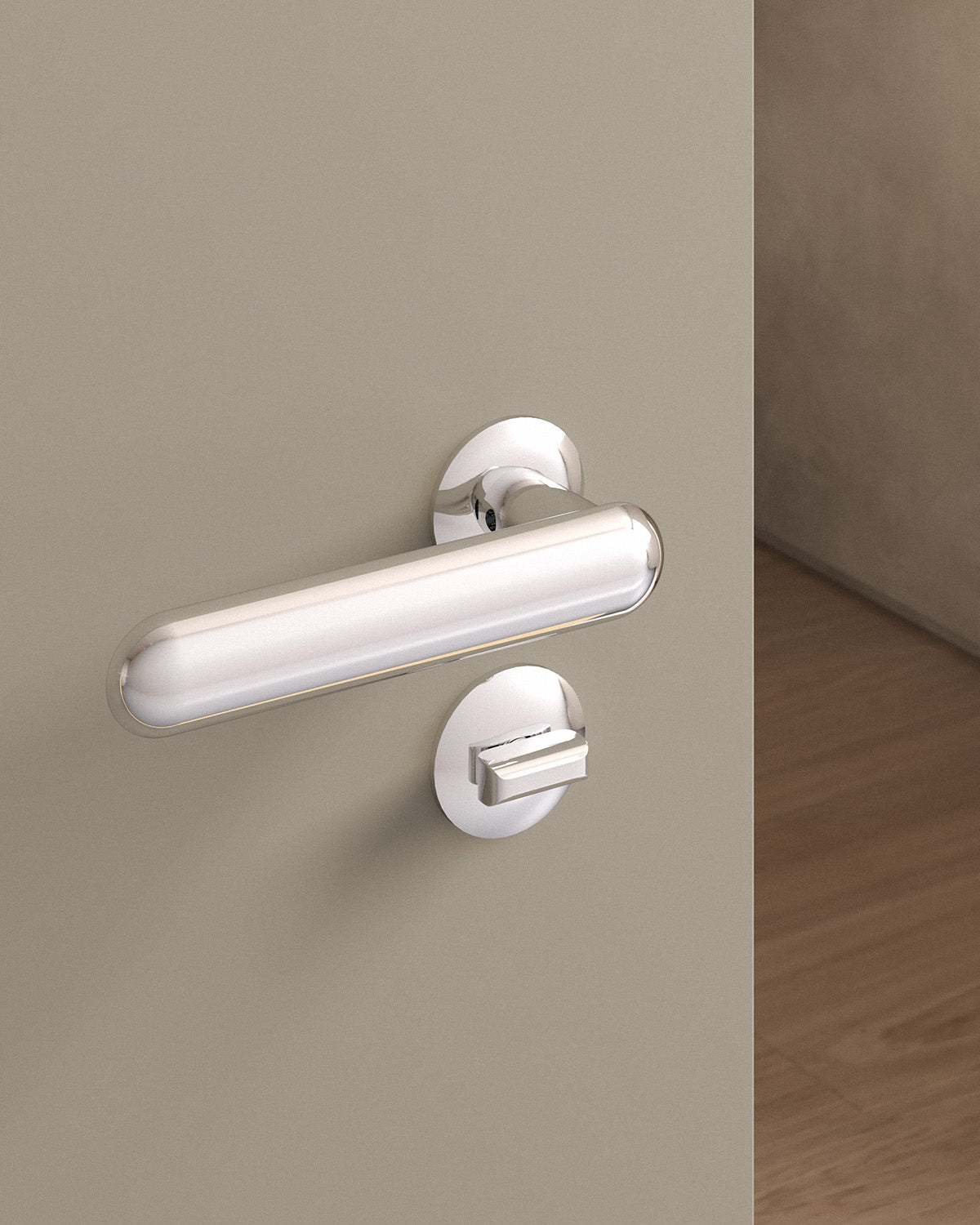Cheever door lever set, mortise, rose, privacy, Polished Nickel