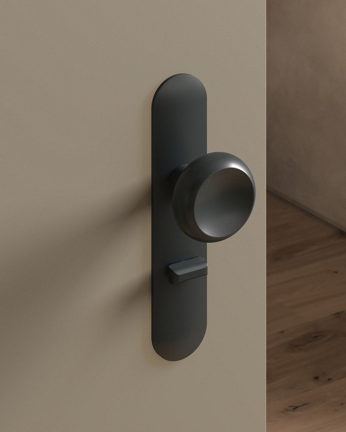 Boerum door knob set, mortise, escutcheon, privacy, Blackened Nickel