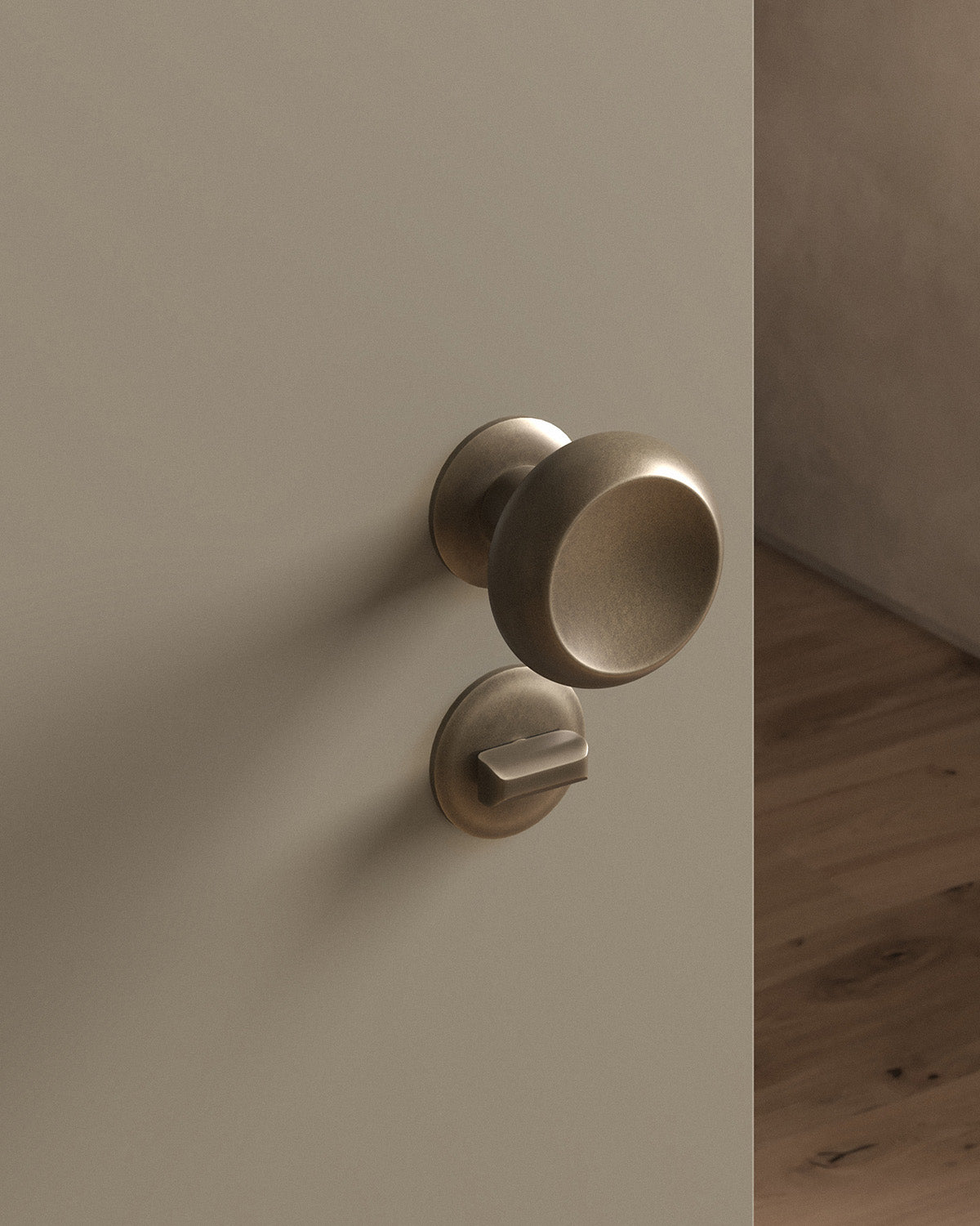 Boerum door knob set, mortise, rose, privacy, Antique Brass