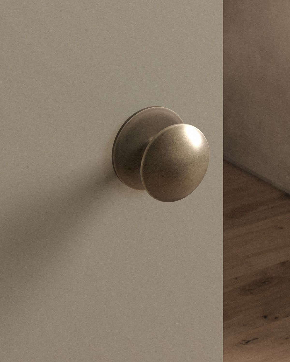 Cheever door knob set, tubular, rose, privacy, Antique Brass